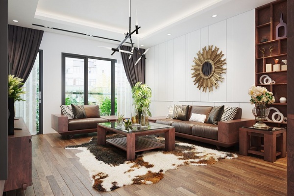 Ngôi nhà sử dụng nội thất gỗ tự nhiên sang trọng