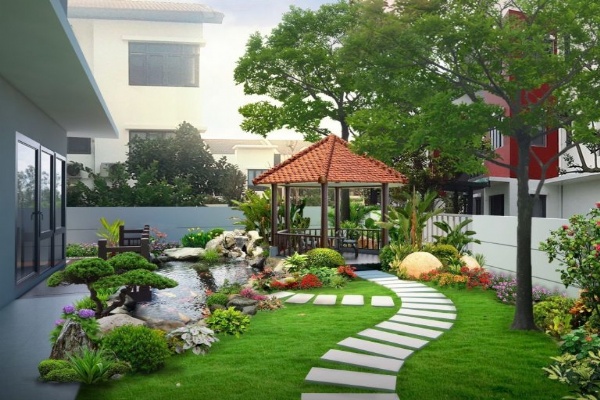 Đường dạo trong thiết kế tiểu cảnh sân vườn – Lối đi sân vườn