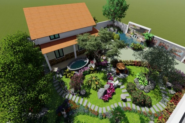 Mẫu thiết kế tiểu cảnh sân vườn nhà cấp 4 nông thôn