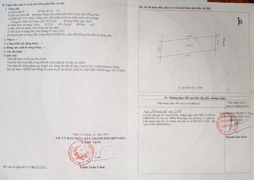 CẦN BÁN NHÀ VÀ ĐẤT KP4C TRẢNG DÀI TP BIÊN HOÀ- GẦN NGÃ 3 THÁI HỌC