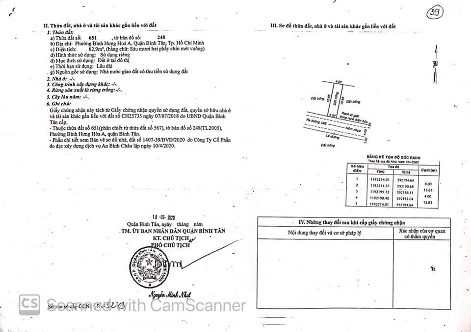 Lô đất trống cự đẹp, hẻm nhựa 8m có lề, xây dựng tự do Bình Hưng Hòa A, Bình Tân