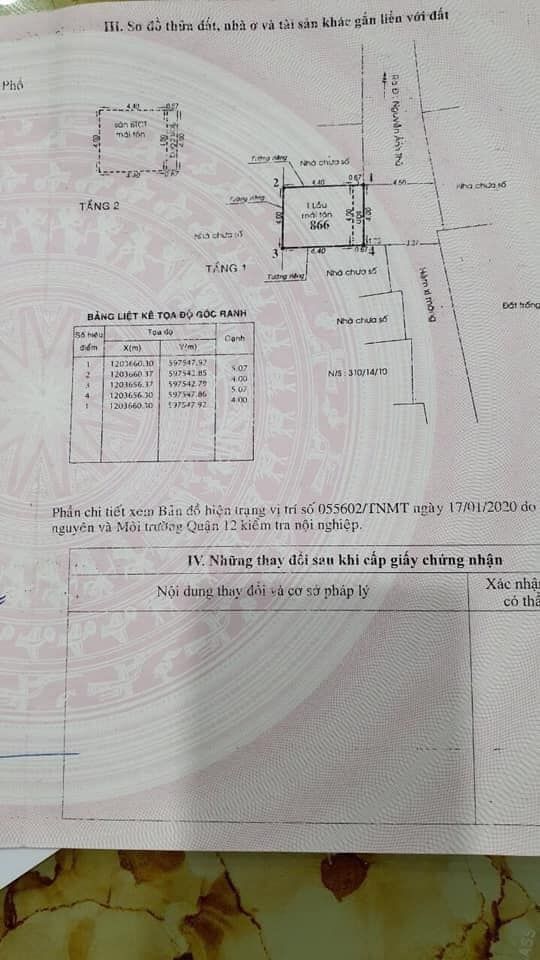 NHÀ HIỆP THÀNH Q12 DT: 4M X 5M ĐÚC 1 TRỆT * 1 LẦU ĐƯỜNG 4M BÊ TÔNG