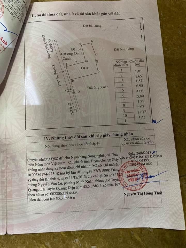 đất trung tâm bờ hồ Tp Tuyên Quang Rộng 5,45 mét Dài 9,2 mét