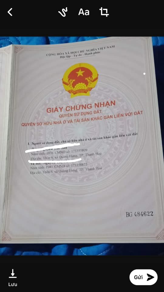Cần bán ngôi nhà cấp 4.phố 7.phường Quảng Hưng tp thanh hoá.diện tích 13.x25m..tổng 289m2.hướng ĐN