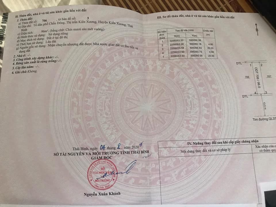 Chính chủ cần tiền bán gấp mảnh đất tại thị trấn thanh nê huyện kiến xương giá 1x.