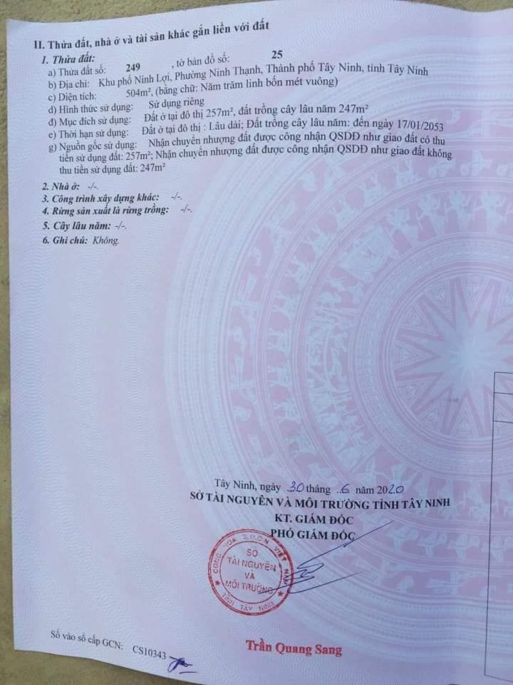 Cần bán gấp đất khu phố ninh lợi .phường Ninh Thạnh .tp Tây Ninh *Diện tích: ngang 18m dài 28m.