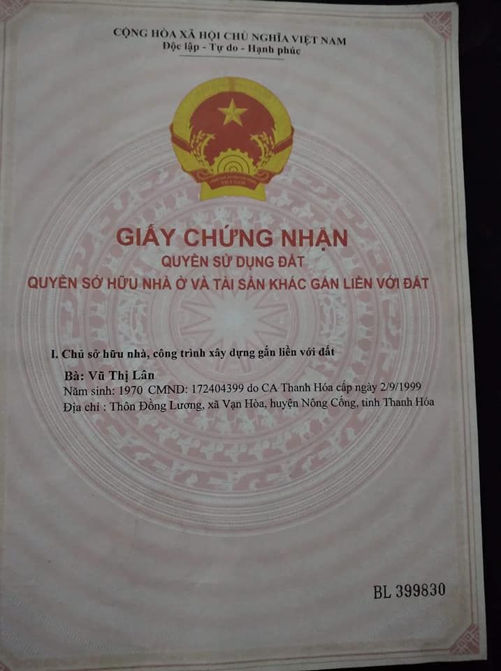Bán lô đất 200m2 ,10m*20m tại Thôn Đồng Lương. Xã Vạn Hoà. Nông Cống