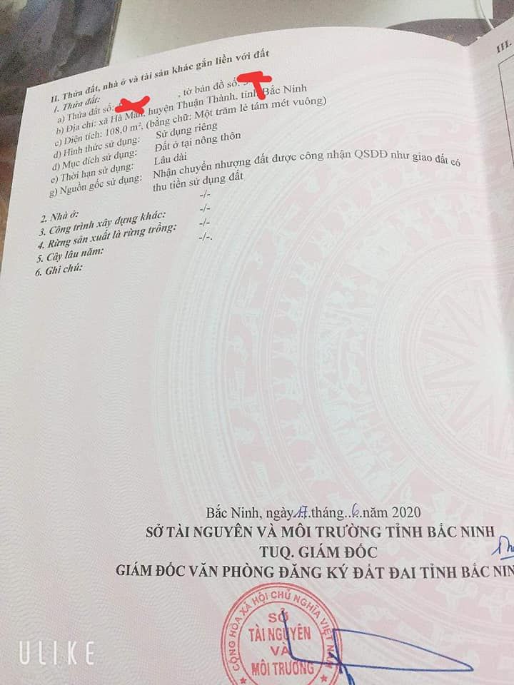 Chính chủ gửi bán lô đất giá công nhân ở khu mãn xá tây, hà mãn, thuận thành, bắc ninh