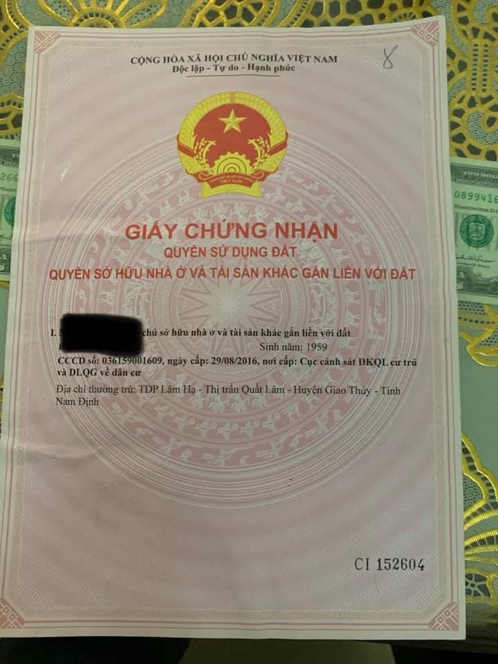cần tiền nên muốn chuyển nhượng mảnh đất.vị trí đẹp gần ubnd đồn công an quất lâm.giá 520tr