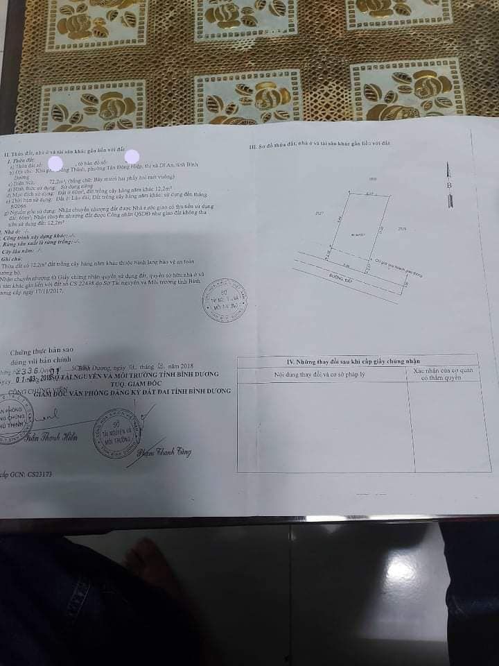 bán nhà lầu trêt tân đông hiêp thành phố dỉ an dt 72m thổ cư 60m