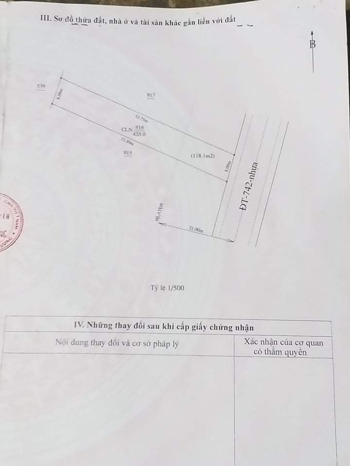 Chủ kẹt tiền cân bán gấp lô đất 8x53 ctc mặt tiền ĐT742 Phường Vinh Tân gân chợ và KCN