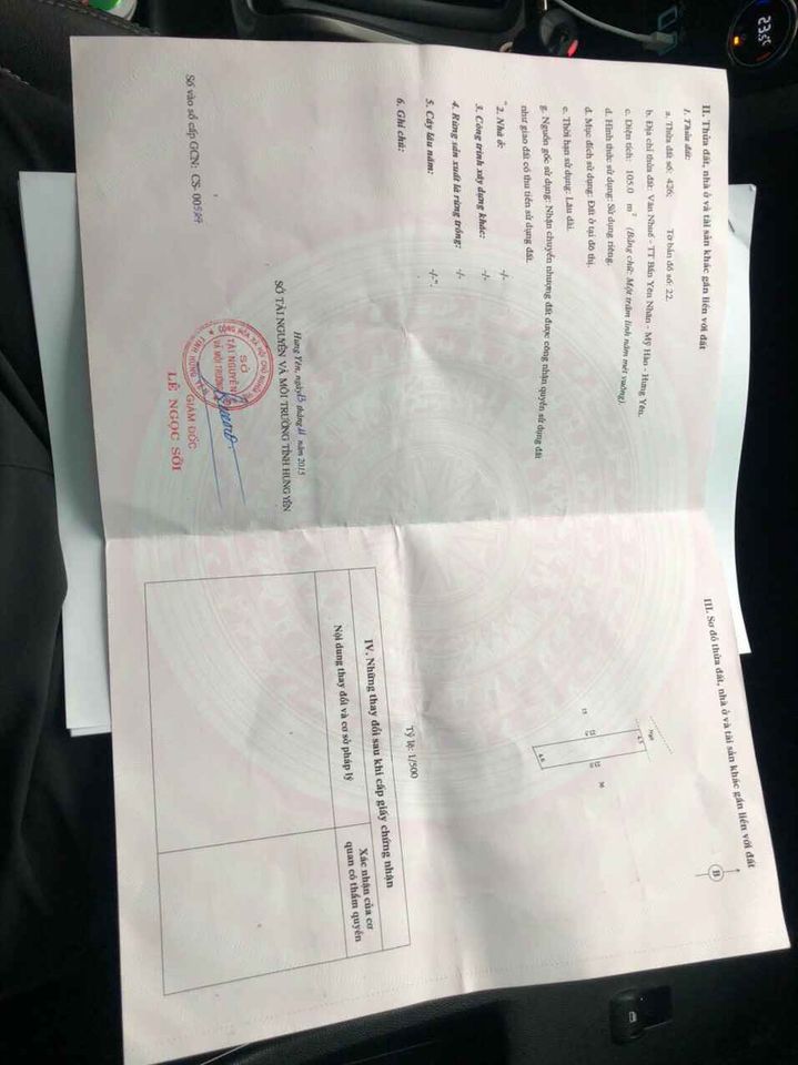 Bán nhanh lô đất tại Văn Nhuế-Bần Yên Nhân-TX Mỹ Hào Sổ đỏ chính chủ Diện tích 105m2