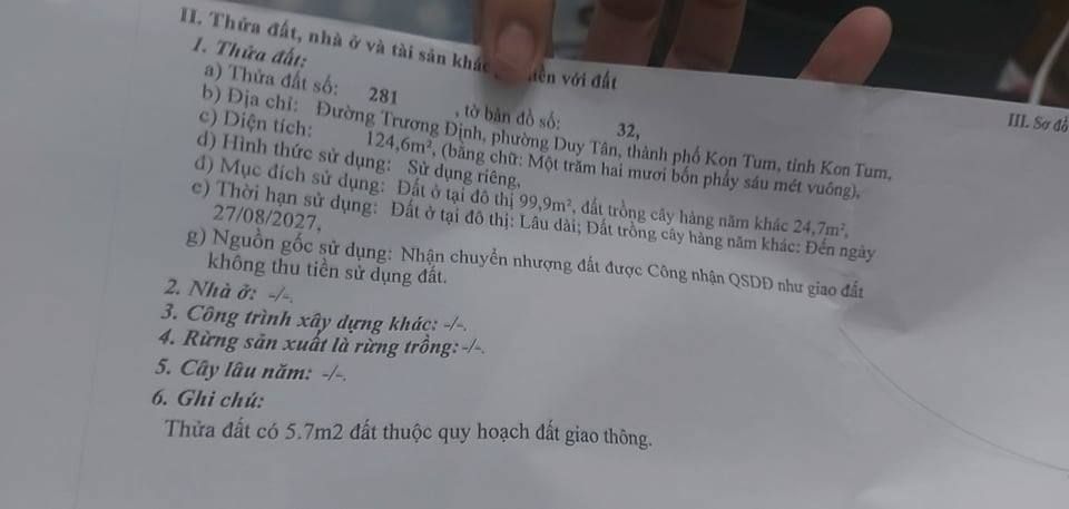 Bán lô đất đường Trương Định phường Duy Tân Kon Tum ngay ngã 3 Đinh Công Tráng với Trương Định