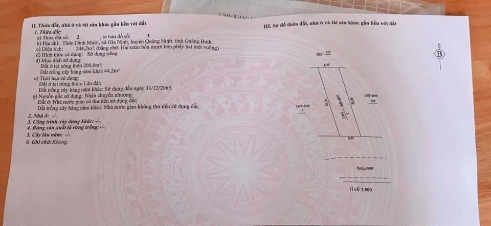 Bán lô đất rẻ nhất khu vực đường Dinh Mười ra biển Hải Ninh DT 8.04× 30.14 (244m2). 200m2 đất ở