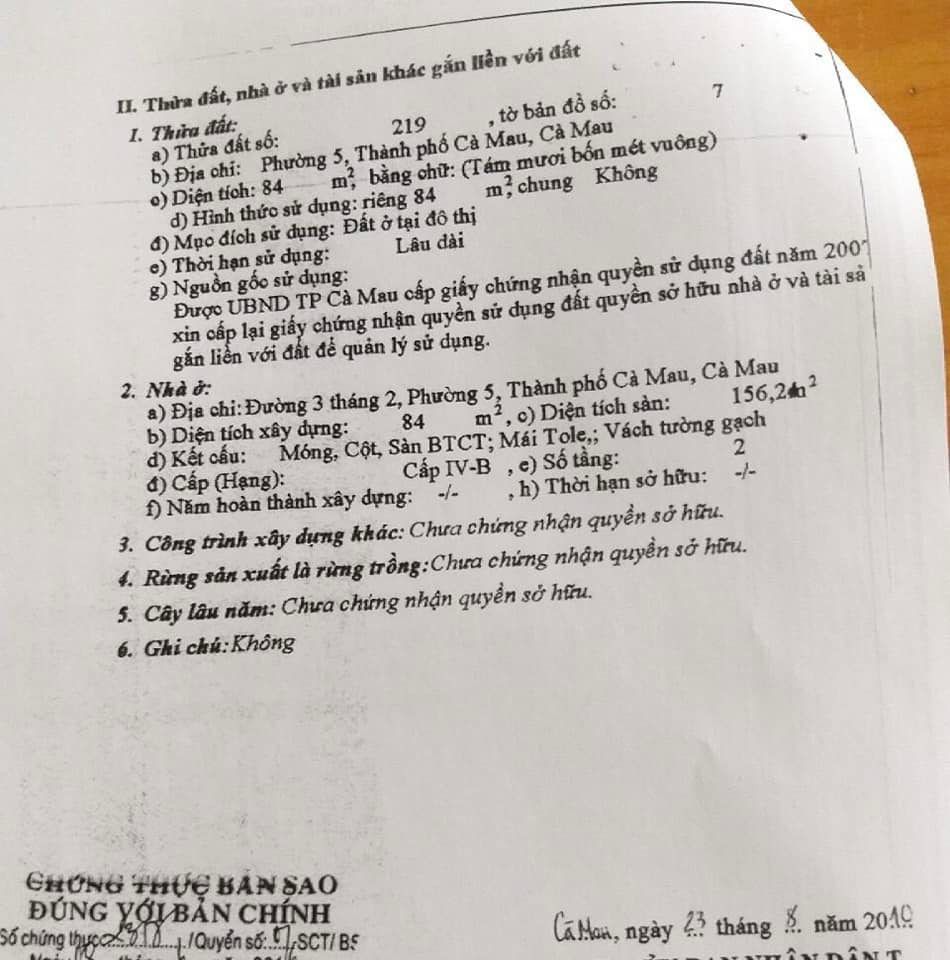 BÁN NHÀ 1 TRỆT 1 LẦU MẶT TIỀN ĐƯỜNG 3/2, PHƯỜNG 5, TP CÀ MAU