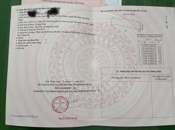 Cần bán đất dt 12331.6m Đất thôn Hồng Lâm, Xã Hòa Thắng, Bắc Bình (Gần khu dưa lưới Văn Minh)
