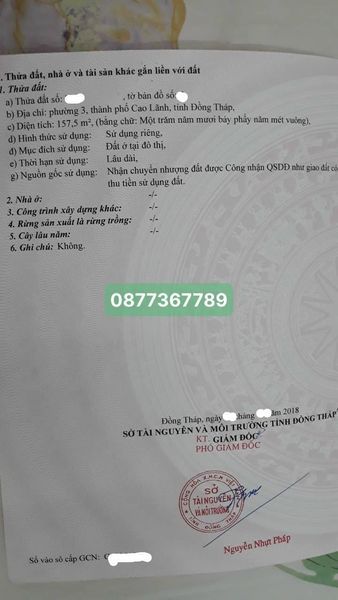 Cần bán gấp đất nền tại Phường 3 TP Cao Lãnh Vị trí nằm mặt tiền Đường Đỗ Công Tường Lộ nhựa 7m
