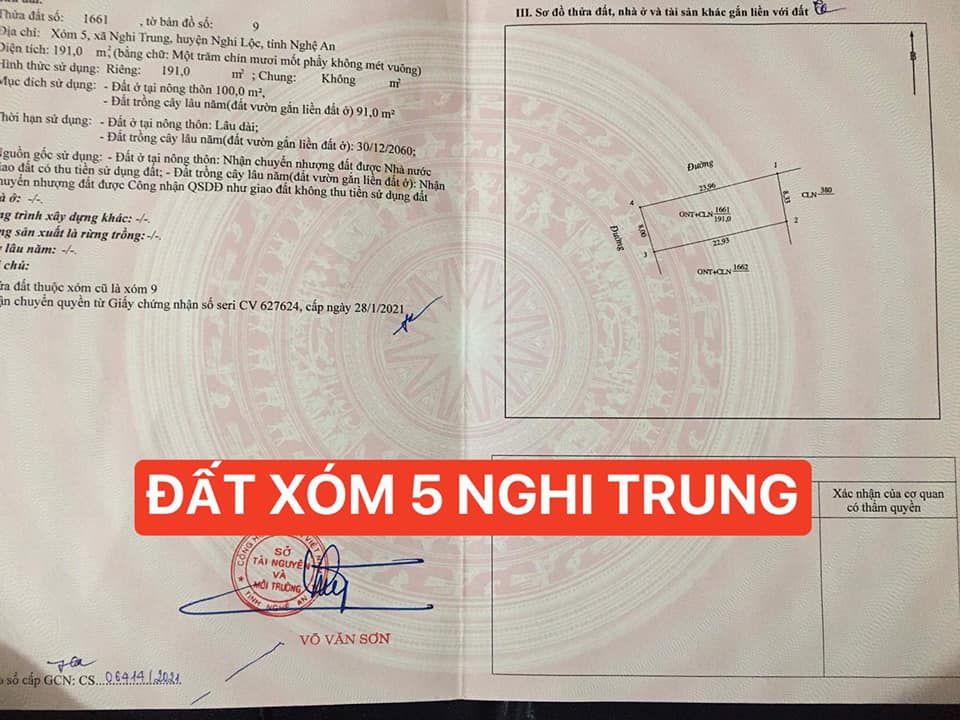 Cần tiền bán nhanh lô đất xóm 5 nghi trung vs đường nhựa 2 mặt tiền, cách trường tiểu học 300m