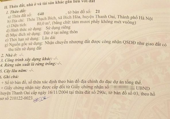 Cần bán 80m2 tại Thạch Bích Bích Hòa Thanh Oai Gần trường tiểu học Bích Hòa Đường 7m