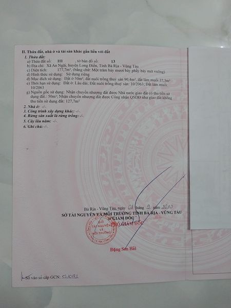 Gia đình cần tiền nên bán lô đất thích hợp đầu tư - Xã An Ngãi - Huyện Long Điền Bà Rịa Vũng Tàu
