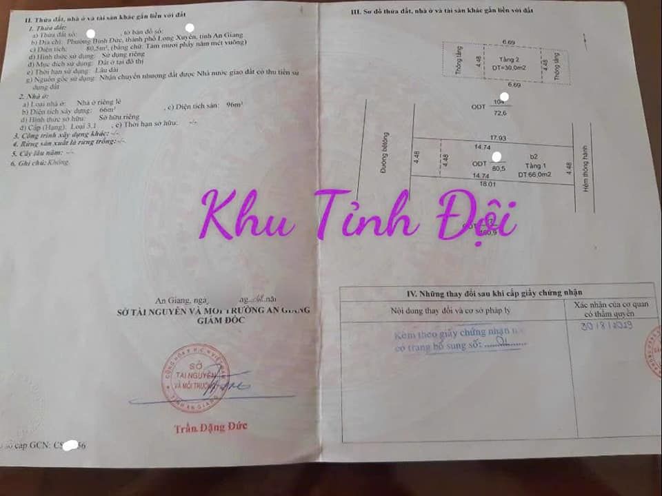 Bán nhà khu Tỉnh Đội, Bình Đức, Long Xuyên Cách QL 91 khoảng 200m.