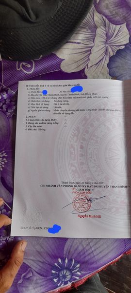 Bán nền ngang 12m5 dài 34m tổng 421m thổ cư nằm ở khóm phú mỹ thị trấn thanh bình