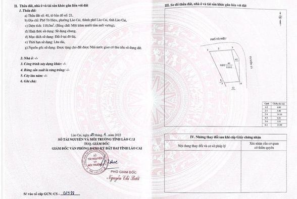 Bán lô góc 2 mặt tiền tại Thành Phố Lào Cai diện tích 118m2 giá chỉ 9xx triệu