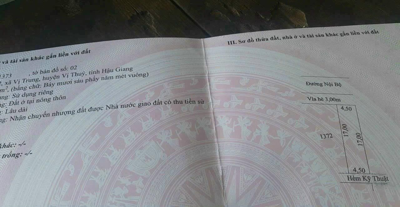 BÁN NỀN THỔ CƯ TẠI KDC CHỢ XÃ VỊ TRUNG, VỊ THỦY, Hậu Giang