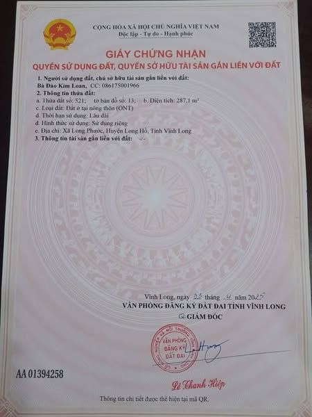 BÁN GẤP ĐẤT NỀN, CÒN HƠN 10 NỀN LIỀN KỀ THUỘC XÃ LONG PHƯỚC, LONG HỒ, VĨNH LONG.