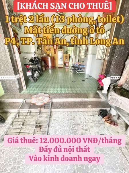 KHÁCH SẠN CHO THUÊ kinh doanh ngay. - Khu vực: Phường 4, TP. Tân An, tỉnh Long An