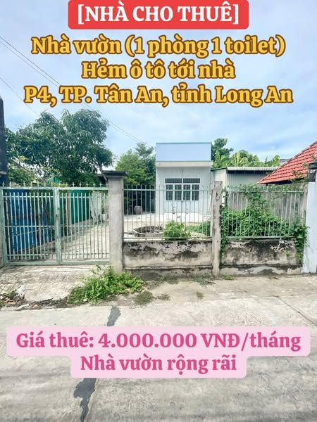 Cho thuê nhà vườn, rộng rãi. - Khu vực Phường 4, TP. Tân An, tỉnh Long An