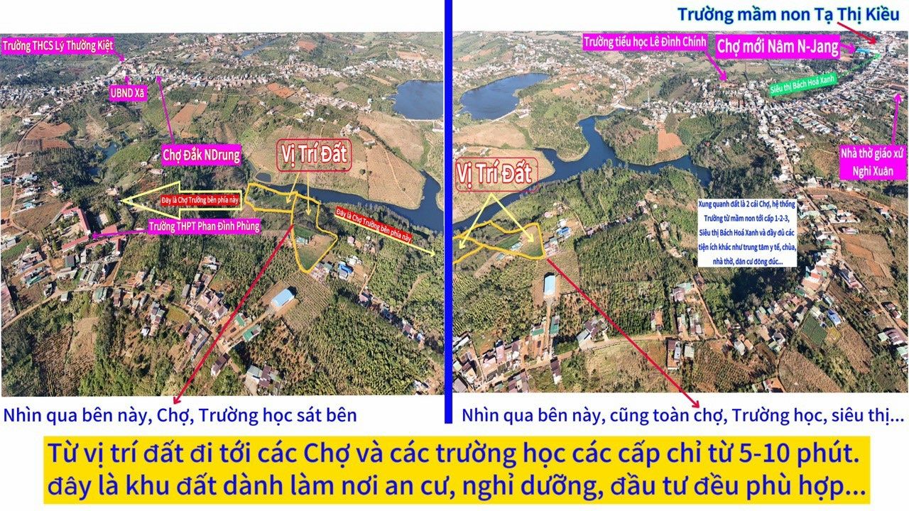 Bán 3 hécta đất có hơn 500m mặt tiền đường và hơn 150m MT hồ, đất sát chợ và trường học cấp 1,2,3