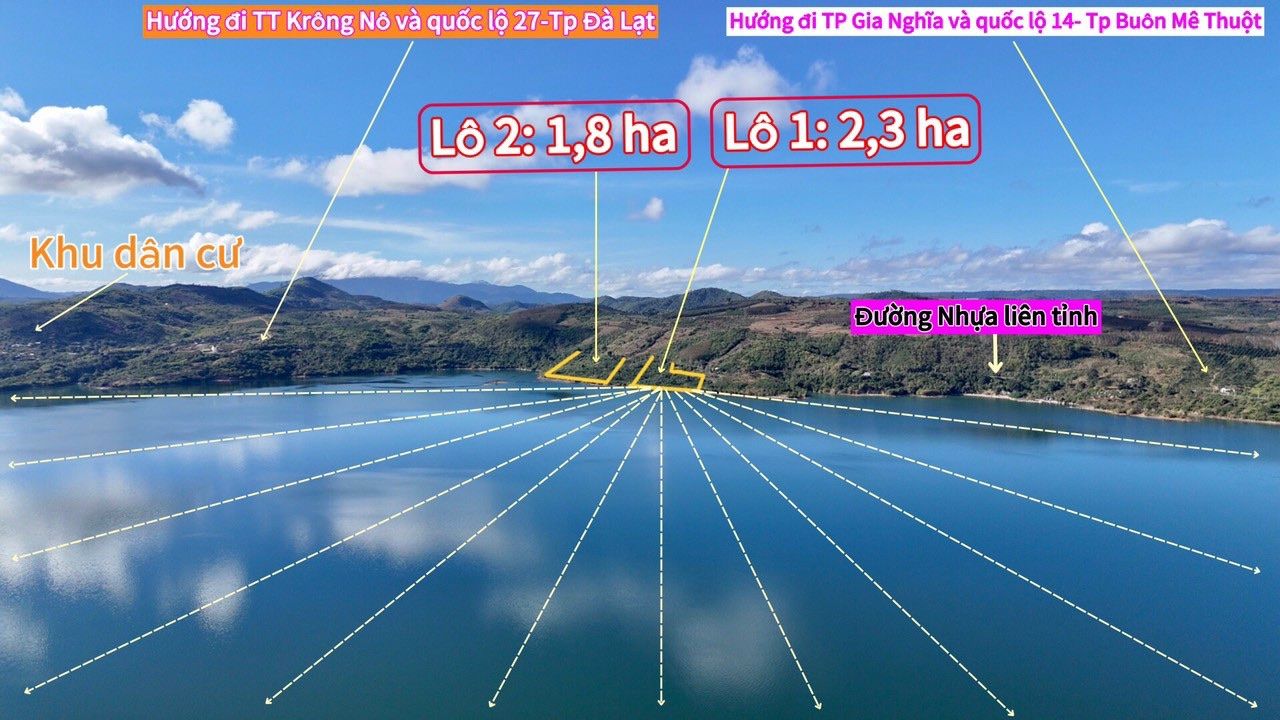 Bán đất mặt tiền đường nhựa liên tỉnh, đất có có 41m mặt tiền đường nhựa, có 229m là mặt tiền hồ