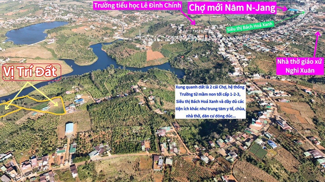 Bán 3 hécta đất có hơn 500m mặt tiền đường và hơn 150m MT hồ, đất sát chợ và trường học cấp 1,2,3
