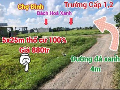 Lô đất Ngay Sau chợ Đình, xã Mỹ Hạnh Bắc Diện tích 5x25m, thổ cư 100%, Shr Giá 880tr