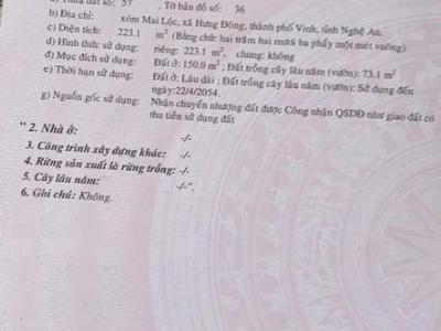 Bán đất 2 mặt tiền tặng nhà mê chắc chắn 223m, Cách đường 72 đúng 10m, gần Visip Vinh