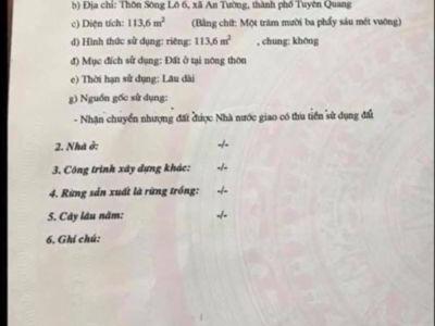 Gia đình cần tiền nên muốn bán mảnh đất đối diện nhà văn hoá Sông Lô 6. Cách bệnh viện Yên Sơn 300m