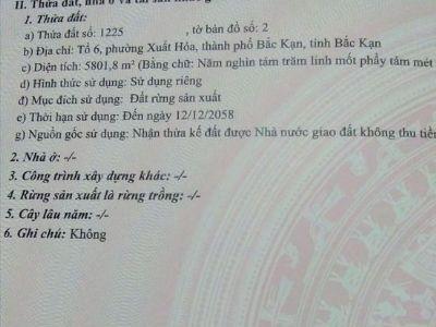 BÁN GẤP- Lô đất Rừng Sẳn Xuất - THUỘC THÀNH PHỐ BẮC KẠN