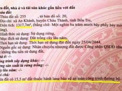 Chủ cần bán đất 2 mặt tiền lộ đan thông  xã  An khánh , Châu thành, Bến Tre