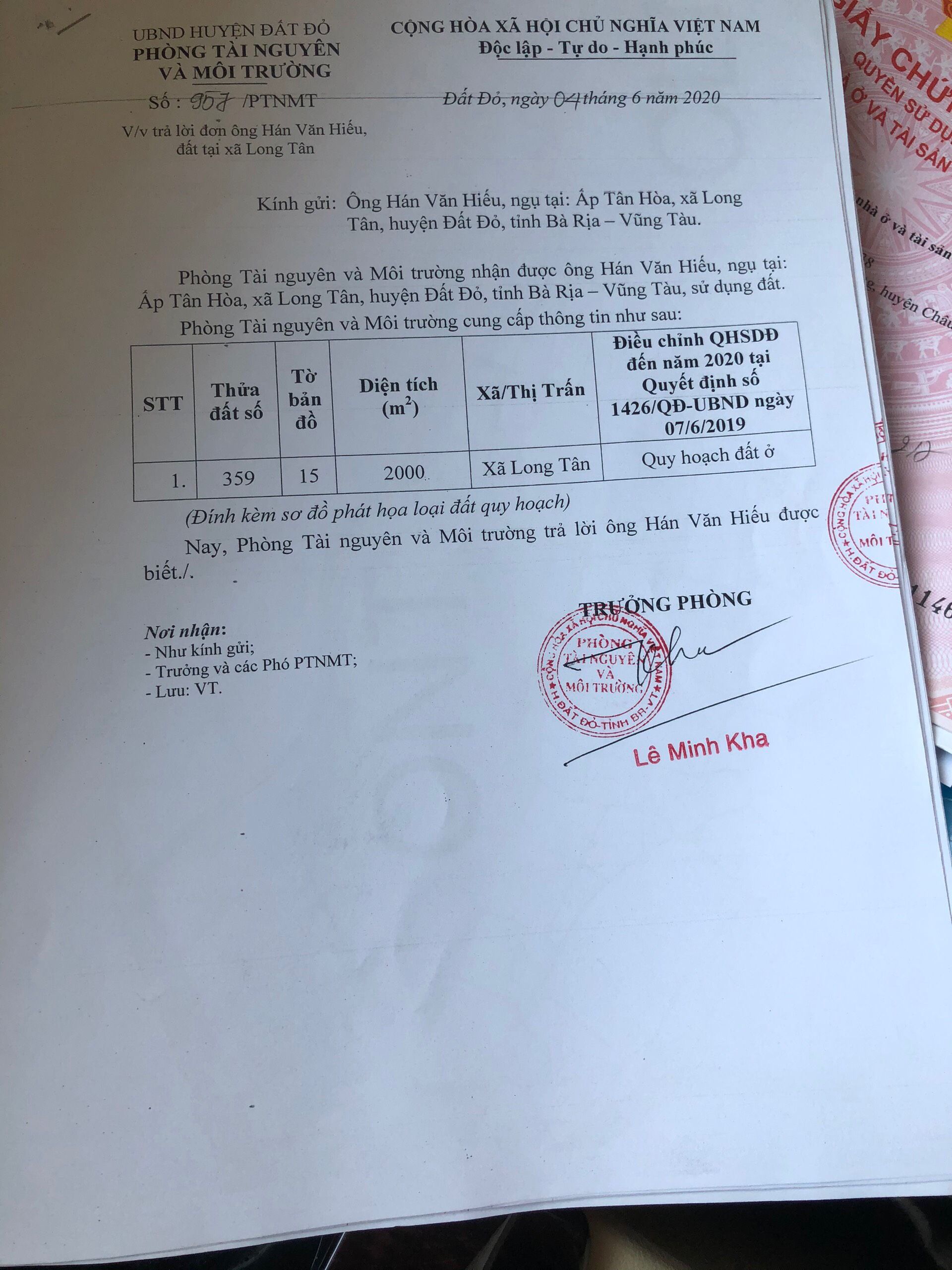 Cần bán 3285.8m2 đất thuộc xã Long Tân huyện Đất Đỏ tỉnh Bà Rịa Vũng Tàu