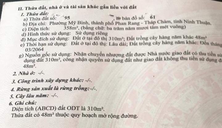 BÁN 4 LÔ NGUYỄN VĂN NHU, HƯỚNG ĐÔNG, ĐƯỜNG NHỰA 21M THÁP CHÀM NINH THUẬN