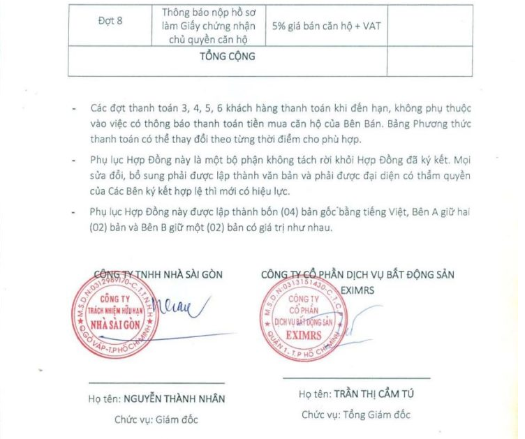 Tiến độ thanh toán tại dự án2