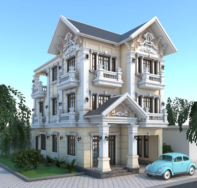 PC2 - Thiết kế biệt thự 3 tầng tân cổ điển tại Hải Dương mái thái