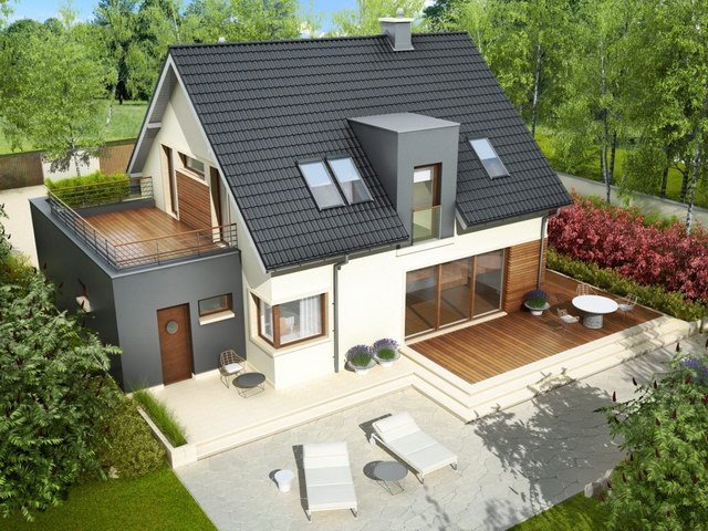 Mẫu biệt thự đẹp 2 tầng nhà vườn 10x15m- Phối cảnh góc