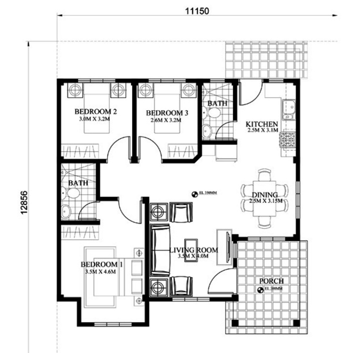 Mẫu nhà cấp 4 đẹp mái thái rộng 11x12,8m - 2