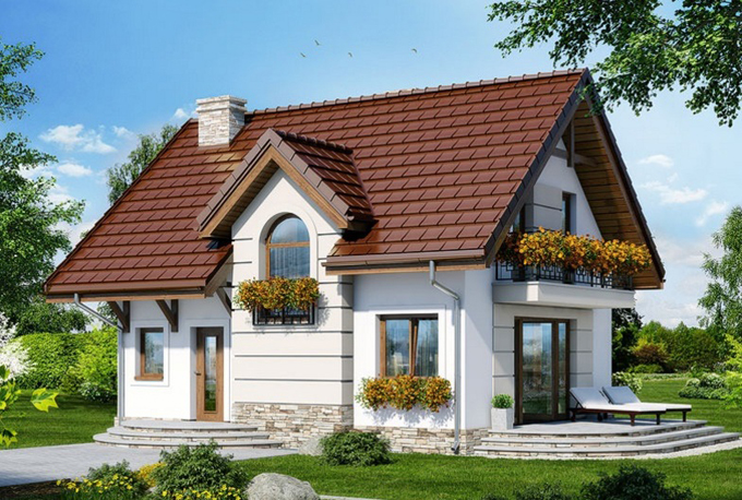 Mẫu nhà đẹp 1 tầng sân vườn có gác mái - Phối cảnh góc 2