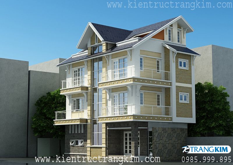 Thiết kế biệt thự 3 tầng 1 tum mái thái hiện đại