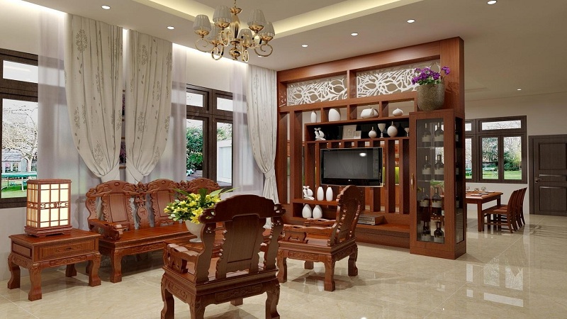 Thiết kế nội thất phòng khách bằng gỗ1