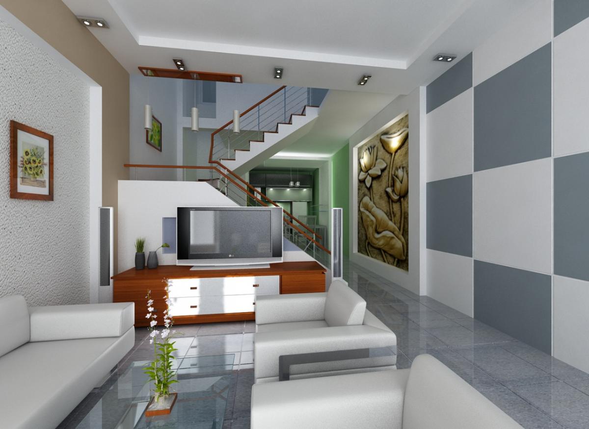 Xu hướng thiết kế nội thất phòng khách đẹp có cầu thang3