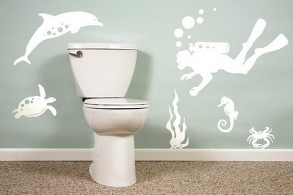 Sáng tạo tường phòng tắm đáng yêu bằng trang trí đồ họa về sinh vật biển9